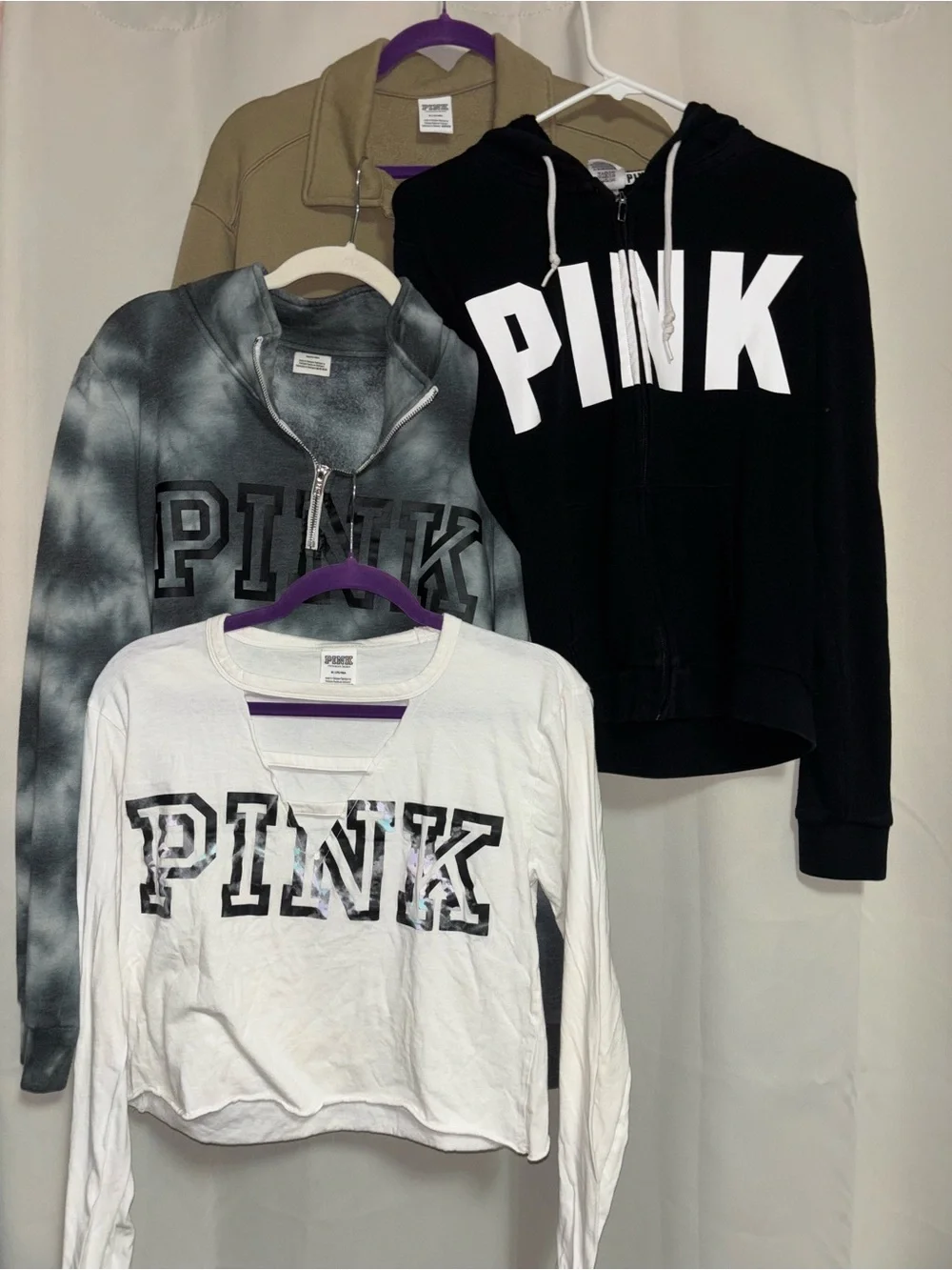 PINK Victoria's Secret Black, White, Gray & Tan Hoodie and Tops Bundle